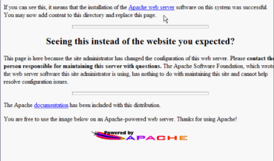 Screenshot of successful Apache install